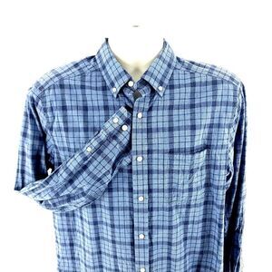 Nautica Classic Fit Medium Blue Plaid Pocket‎ Front Cotton Button Down